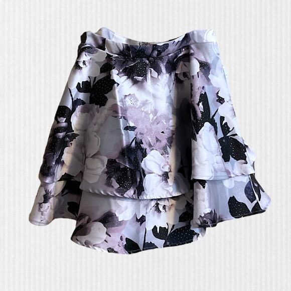 CITY STUDIO Skirt Women/Girl SZ 9 Purple Floral Above The Knee Prom Fit + Flare - Picture 2 of 15